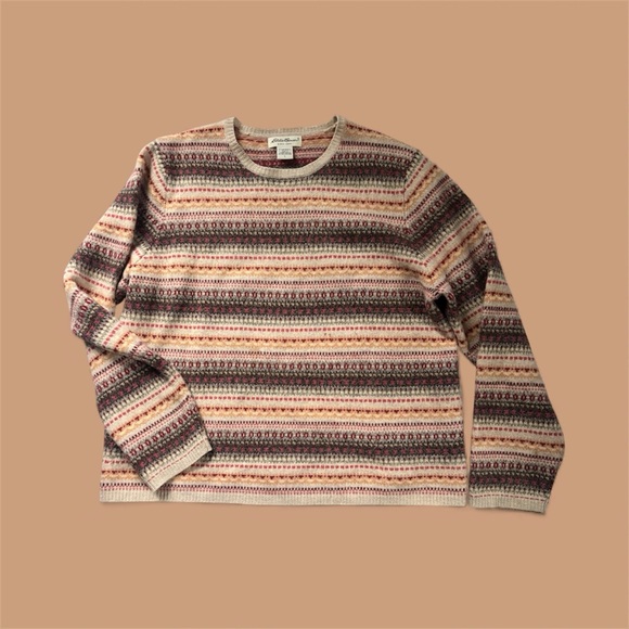 Eddie Bauer Sweaters - Vintage 90s Eddie Bauer Womens Large Lambswool Silk Blend Knit Fair Isle Sweater